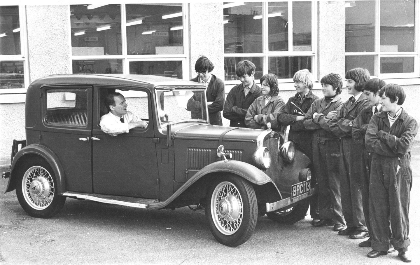 Salome the car, as she was affectionately called by Summerhill pupils, and some of the lads who helped rebuild her over four months in 1971.