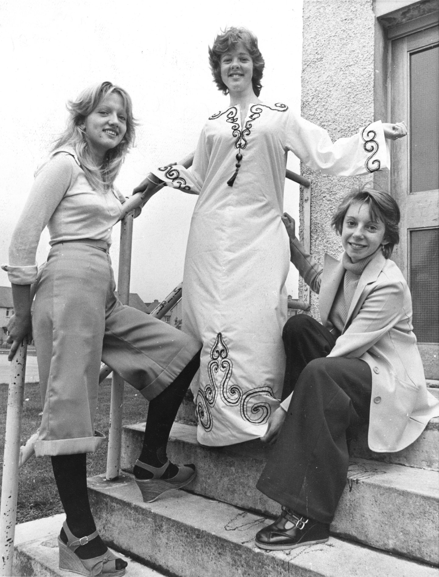 Four young budding fashion designers who qualified for the final of a national design and dressmaking competition in London in 1976.
