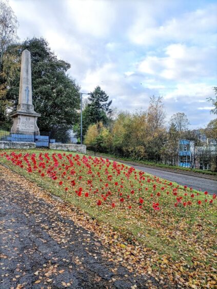 hand-crafted poppies have been erected on the grounds surrounding Avoch war memorial. 