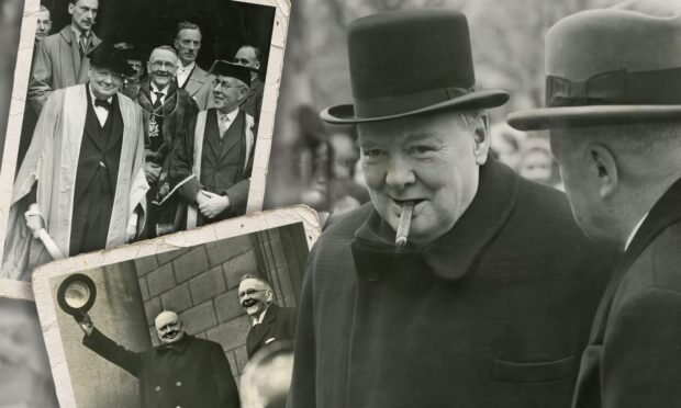 To go with story by Susy Macaulay. Winston Churchill in Aberdeen to receive freeman of the city and an honorary degree. Picture shows; Winston Churchill. Aberdeen. Supplied by DCT Design/Roddie Reid Date; 27/04/1946