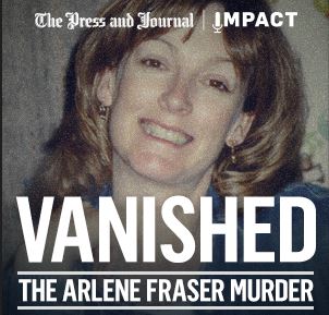 Artwork for the Arlene Fraser murder podcast. Artwork features a picture of Arlene smiling and the name of the podcast. 