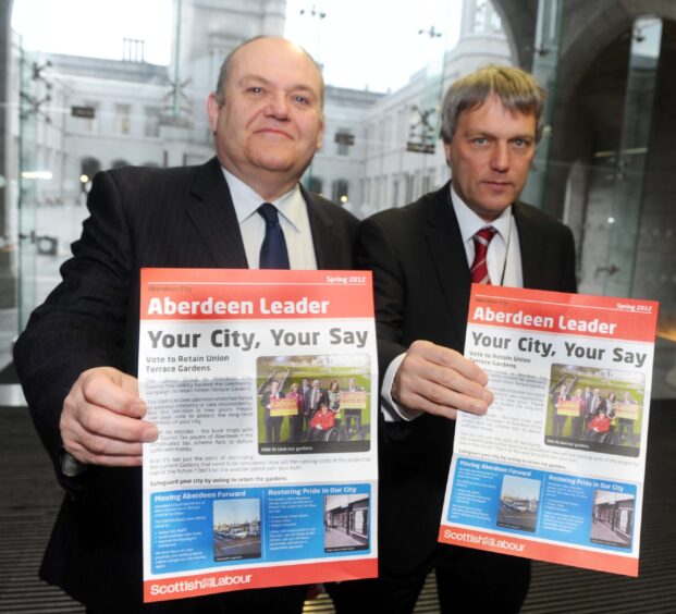 Then-leader of Aberdeen Labour Barney Crockett and, future city finance convener, Willie Young led calls to ditch Sir Ian Wood's plans for Union Terrace Gardens in 2012. Image: Chris Sumner/DC Thomson