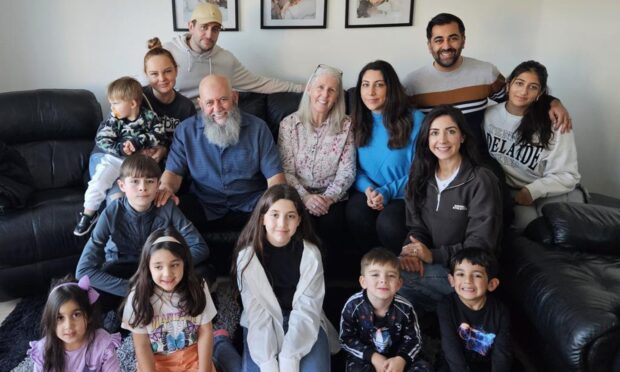 Elizabeth and Maged El-Nakla reunited with daughter Nadia and son-in-law Humza Yousaf, after their escape from war-torn Gaza. Image supplied by Humza Yousaf/X; 05/11/2023