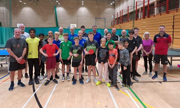 A recent Friday night Inverness coaching session at Leisure Centre. All ages and abilities on show, with coach Stephen Gertsen far right and, Mike Dow, secretary of the Highland Table Tennis League far left. Image: Courtesy of Tony Carroll