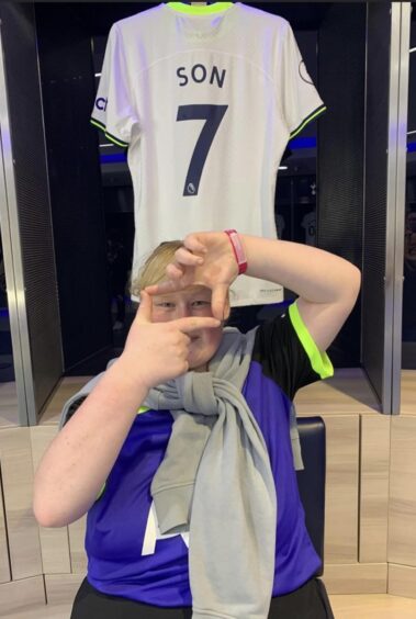 Sophia Golebiewski with Son Tottenham shirt