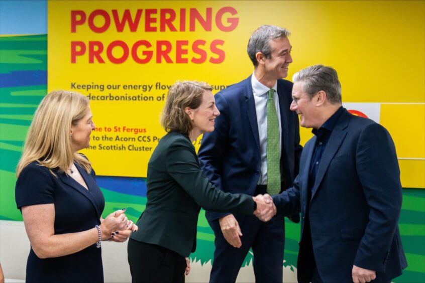 Ruth Herbert, chief executive of the Carbon Capture and Storage Association, meets Labour Party leader Sir Keir Starmer at St Fergus.