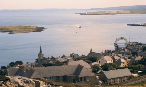 Aerial view of Stromness and Scapa Flow on Orkney islands.