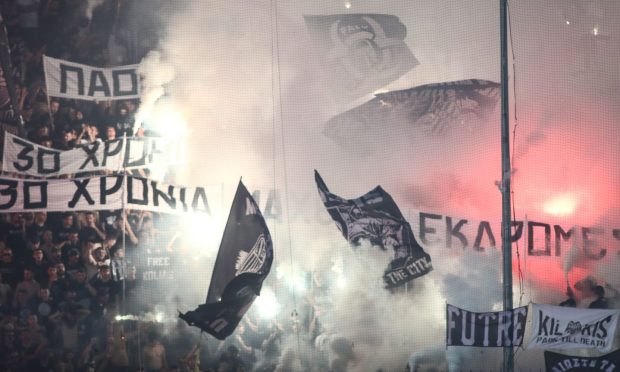 The intimidating atmosphere at PAOK's Toumba Stadium in Thessaloniki - where Aberdeen will play on Thursday. Image: Shutterstock.