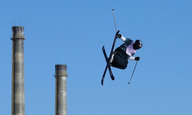 Kirsty Muir competes during women's freeski big air final at the FIS Snowboard and Freeski Big Air World Cup at Big Air Shougang in Beijing. Image: Shutterstock.