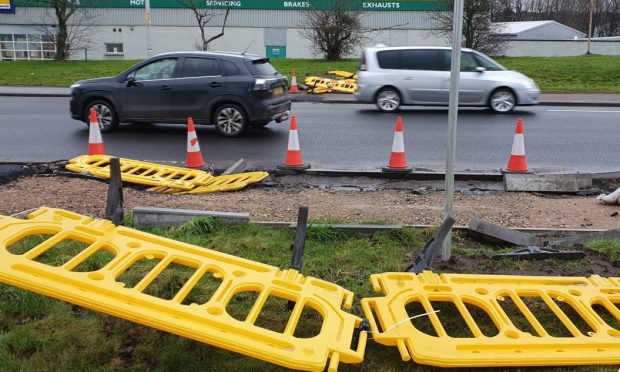 Unfinished roadworks on A96 in Elgin.