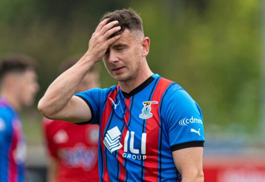 INVERNESS, SCOTLAND - AUGUST 05: Inverness' Aaron Doran looks dejected at full time during a cinch Championship match between Inverness Caledonian Thistle and Queen's Park at the Caledonian Stadium, on August 05, 2023, in Inverness, Scotland.  (Photo by Craig Brown / SNS Group)