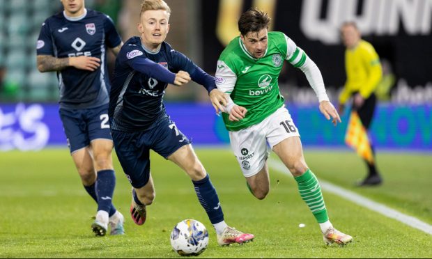 Ross County's Kyle Turner, left, and Hibs' Lewis Stevenson during the 2-2 draw at Easter Road in October.