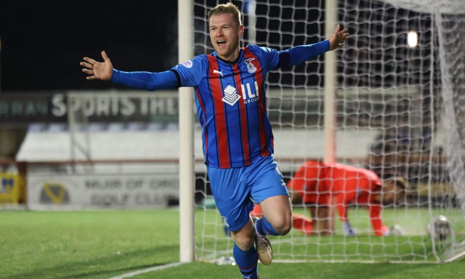 Billy Mckay celebrates after scoring for ICT against Raith Rovers.