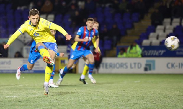 Raith Rovers' Jamie Gullan slots away his team's 94th-minute penalty winner at Inverness earlier this month. Image: SNS Group