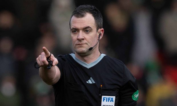 Referee Don Robertson during a Premiership match between St Johnstone and Celtic at McDiarmid Park. Image: SNS.