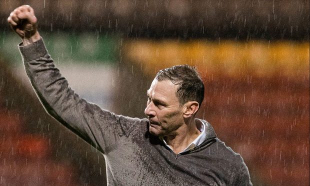 Inverness Caledonian Thistle manager Duncan Ferguson acknowledges the ICT fans after the 1-1 draw at Partick Thistle.