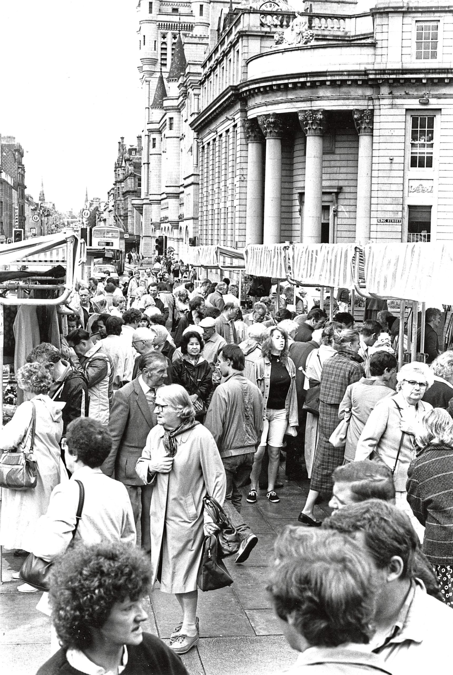 Shoppers throng the stalls at the new stance for the Friday Market in 1988.