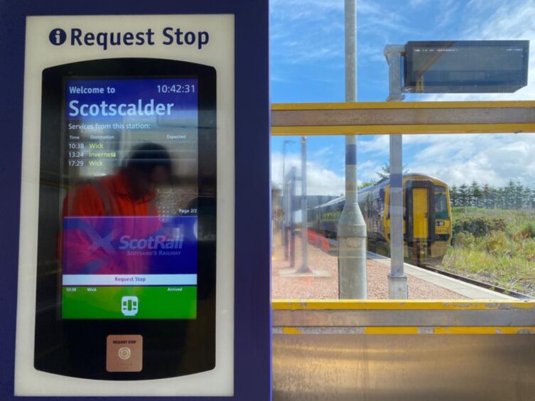 A 'request stop' board at Scotscalder