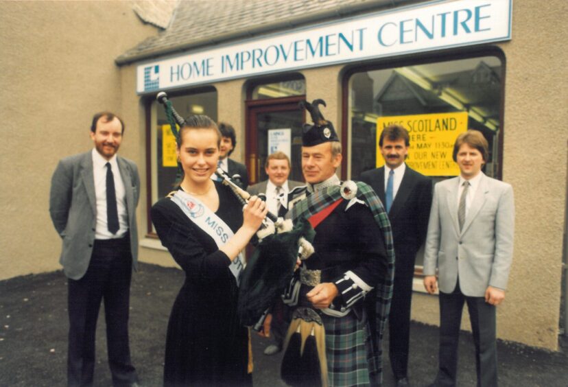 Ian Charles, far right, during an open day held to celebrate the expansion of Laings' old premises at 84 High Street, Inverurie, in 1987. 