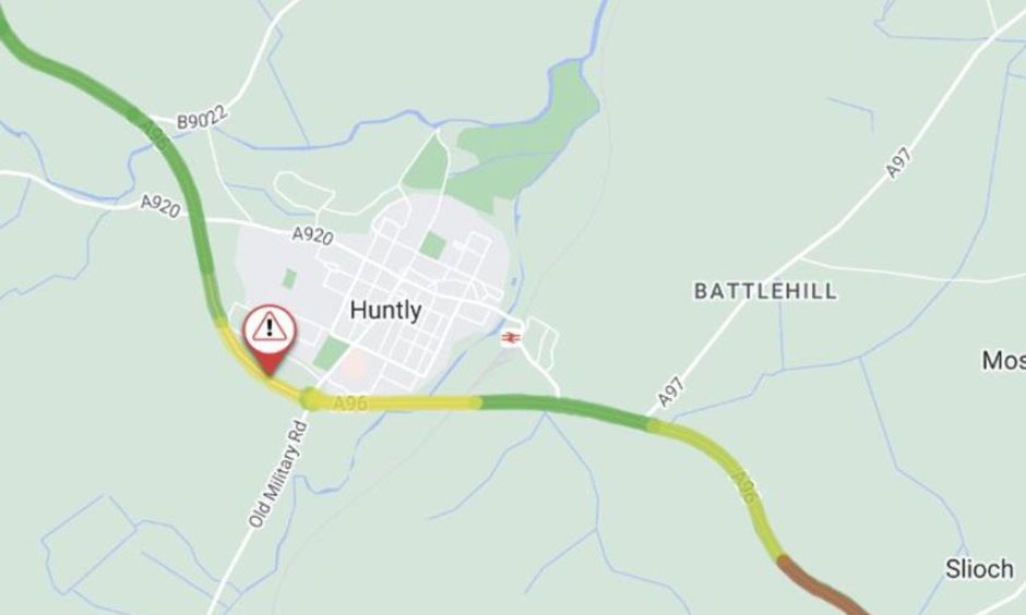 Map of Huntly A96 road closure amid Storm Gerrit