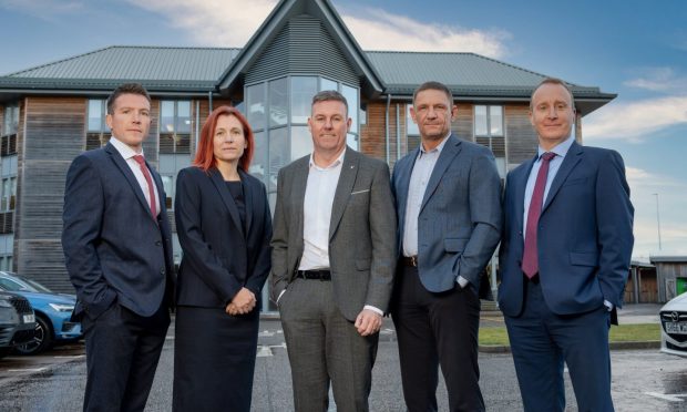 Bancon Group's operating board: l-r David Crawford, managing director, Deeside Timberframe, Senga Buntrock, director, people, culture and organisational development, chief executive Kevin McColgan, business operations director Jamie Tosh and finance director Andrew Tweedie.