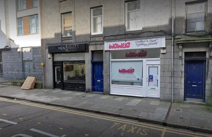 Exterior of Wowzie sweet shop in Aberdeen city centre.
