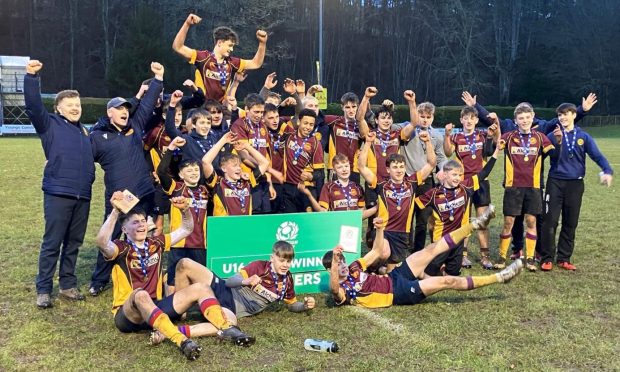 Deeside Rugby Club's under-16 boys defeated hosts Jed-Thistle to come out on top in the National Youth Plate final. Image: Gary Heatly.