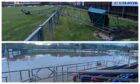 Deveronvale's collapsed floodlight, above, and Turriff United's flooded pitch below. Pictures courtesy of Deveronvale FC and Turriff United FC