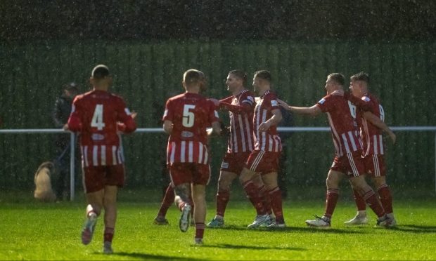Formartine United celebrate their second goal against Brechin City which was scored by Julian Wade. Pictures by Jasperimage