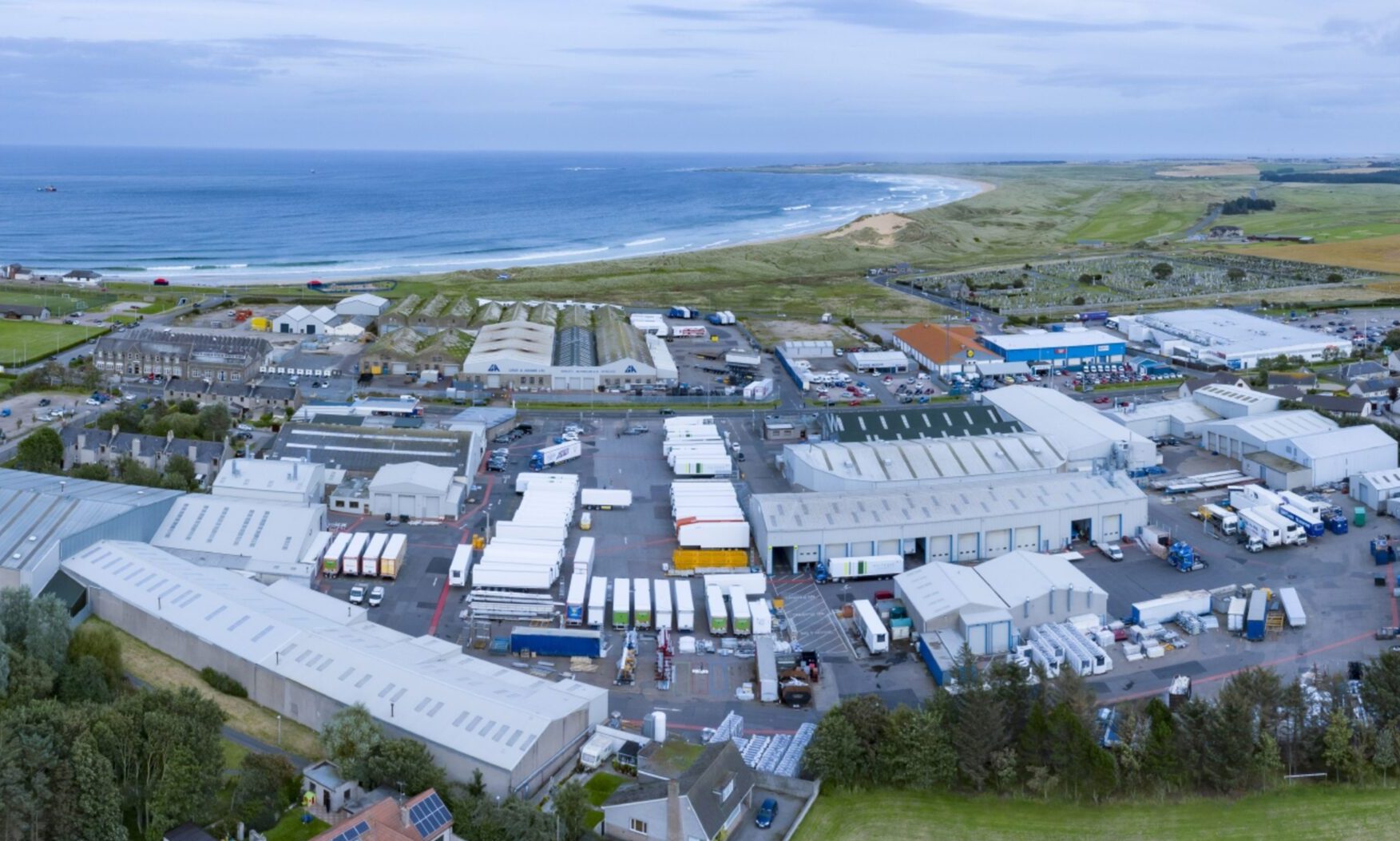 Aerial view of Gray & Adams' headquarters in Fraserburgh.