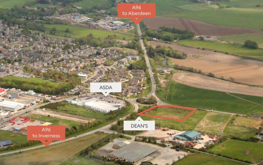 The red area shows the site of the new drive-thrus to be built on the outskirts of Huntly. Image: Liberty One