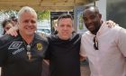 From left: Cape Town City owner John Comitis, Bonar Bridge manager Bobby Breen and then-Cape Town City manager and current Manchester United first-team coach Benni McCarthy.