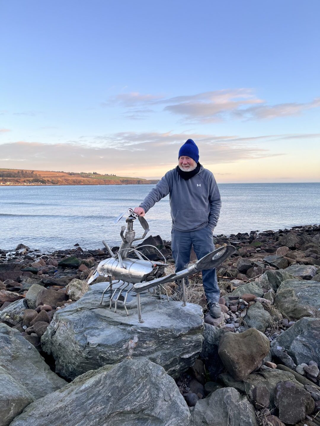 Jim and the Stonehaven lobster sculpture