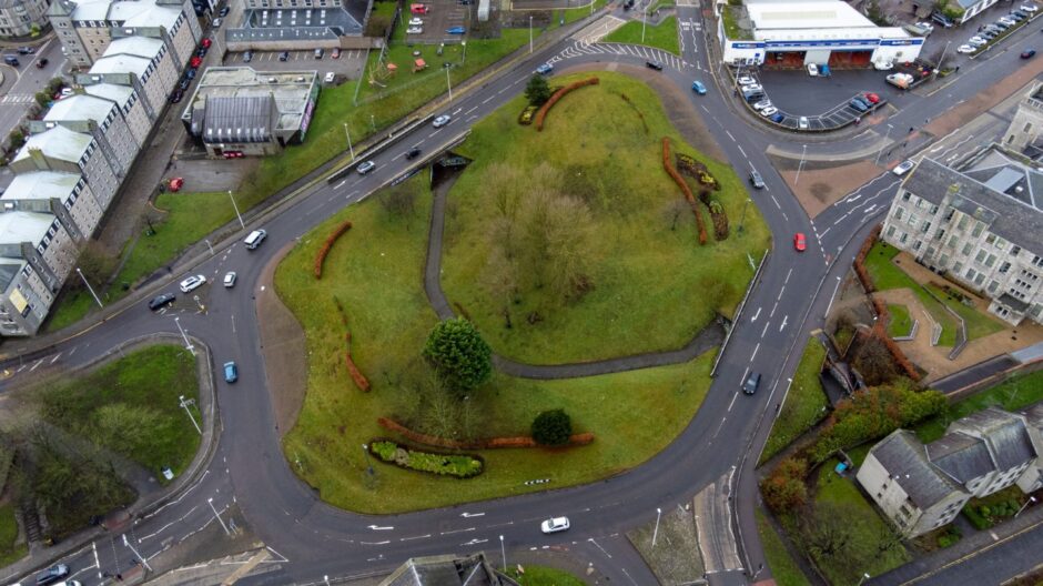 A drone shot of Mounthooly roundabout in Aberdeen