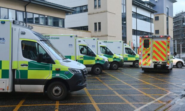 Ambulances queuing outside Aberdeen Royal Infirmary in February. Image: Kenny Elrick/DC Thomson.