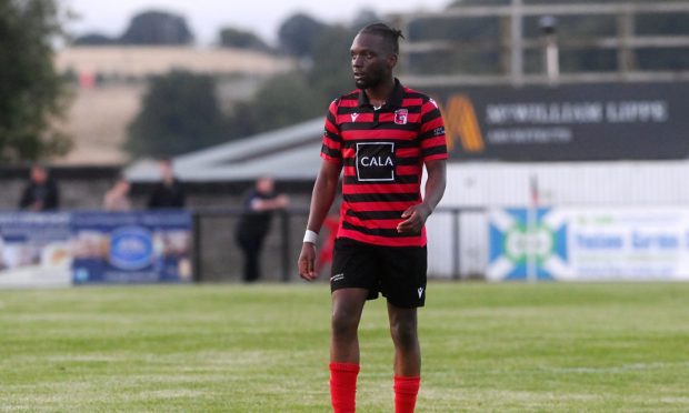 CR0044307, Callum Law, Inverurie.
Highland League game Inverurie Locos v Formartine United at Harlaw Park.
Picture of Locos Demilade Yunus.
Wednesday, August 16th, 2023, Image: Kenny Elrick/DC Thomson