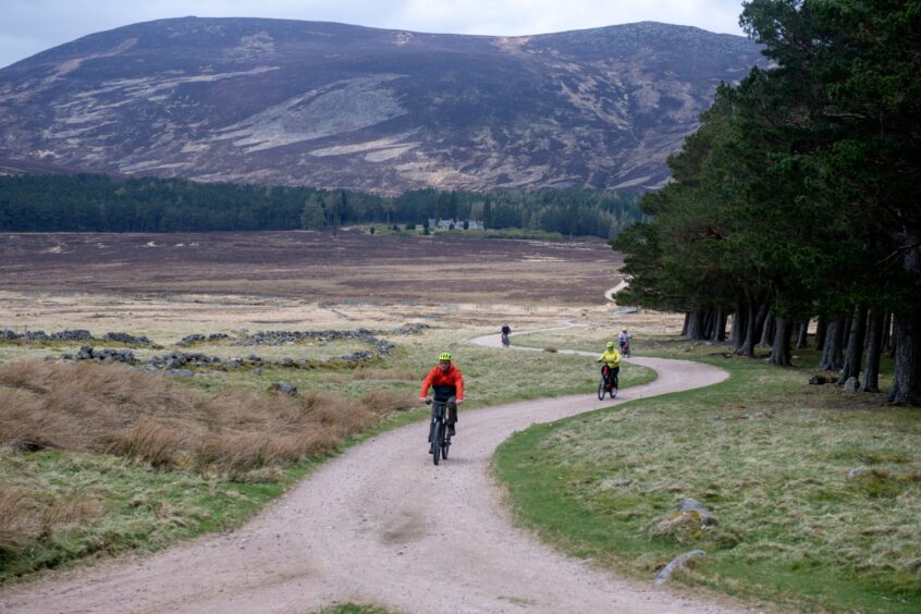 Cyclists at Loch Muick.