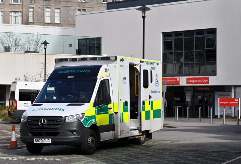 Ambulance sits outside A&E at Aberdeen Royal Infirmary.