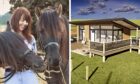 Louise Booth with horses Blairbuie Heidi and Bell Heather O' The Glens and an artist impression of the new Huntly holiday lodges