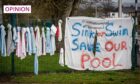 A banner protesting the closure of Bucksburn Swimming Pool in April. The decision has now been reversed. Image: Wullie Marr/DC Thomson