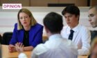 Scotland's education secretary Jenny Gilruth speaks with school pupils. Image: Andrew Milligan/PA Wire