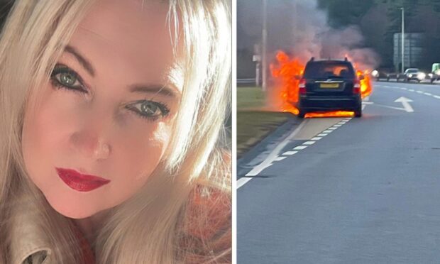 Suzanne Mackay was thankful to stangers who helped her after her car went on fire near the Munlochy Junction on the A9.