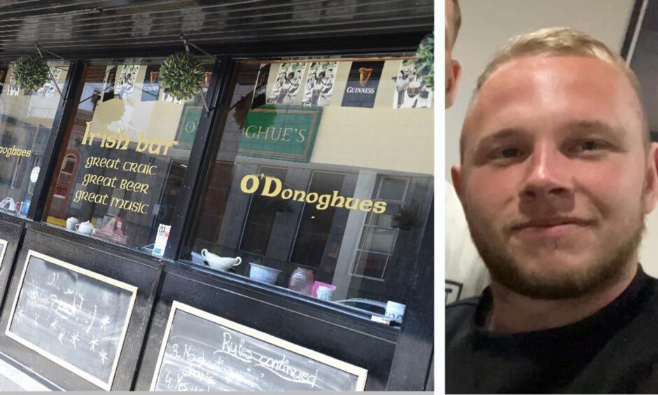 Kyle Fraser next to a picture of O'Donoghue's Bar