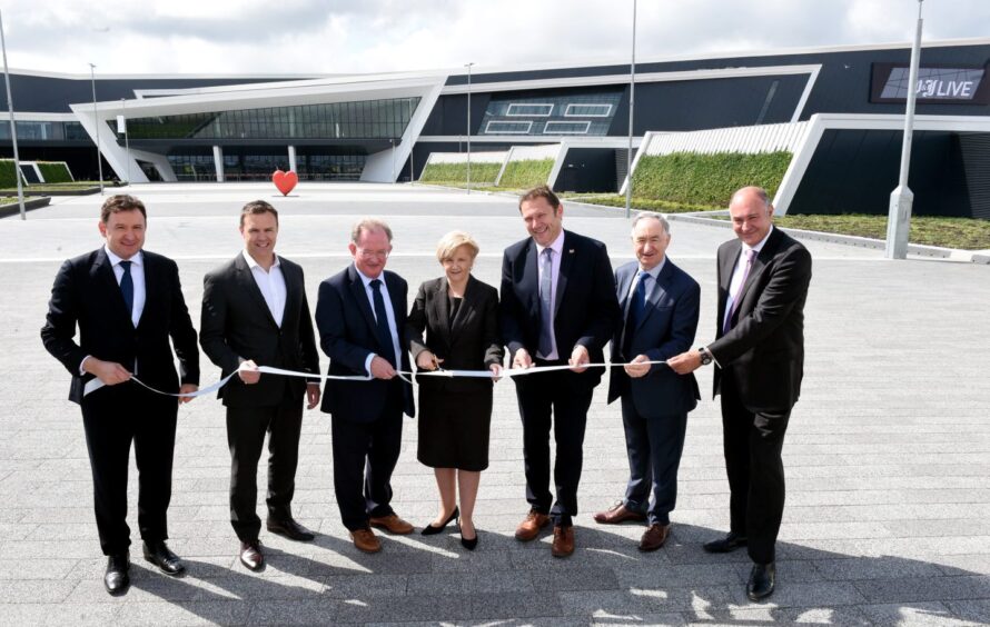 Local councillors and business people unveil the new Arena. Supplied by DCT Archives.