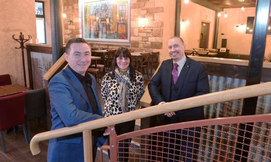 New tenants of the Rose Street Foundry bar Donald Mackay (left) and Stuart Forrester with Sam Faircliff, managing director of owners the Cairngorm Brewery.