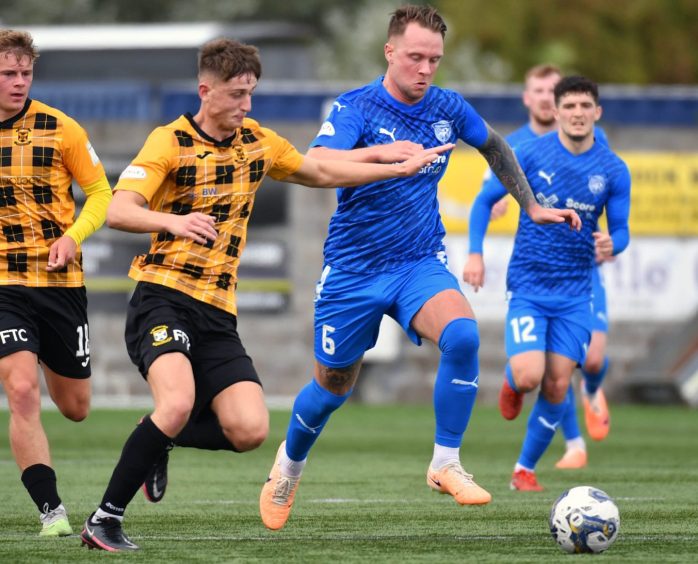 Peterhead FC player/co-manager Ryan Strachan in action in a League Two match against East Fife. 
