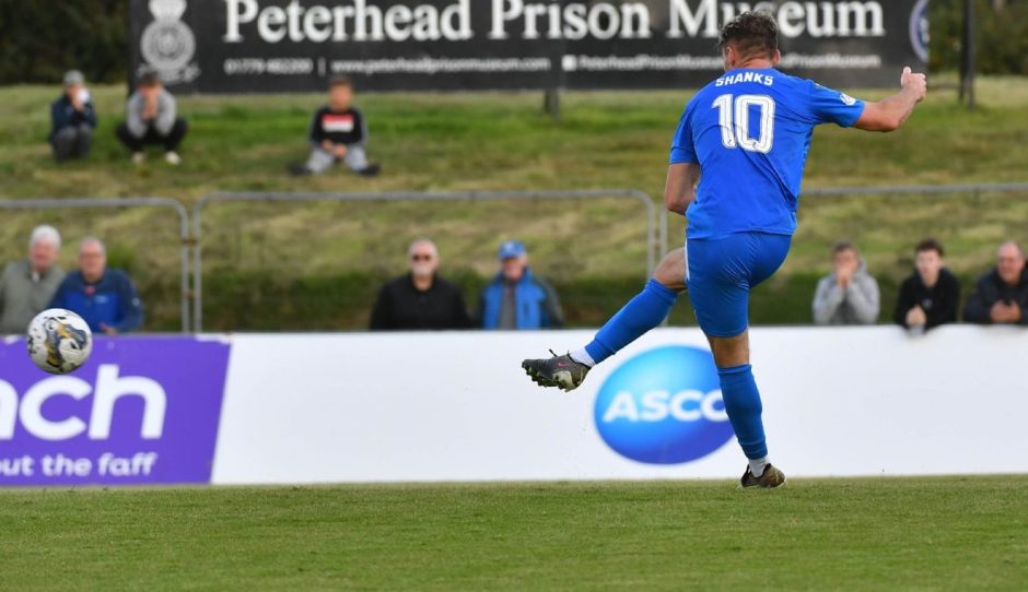 Kieran Shanks, pictured, scored the winner from the penalty spot the last time Peterhead faced Bonnyrigg Rose in a Scottish League Two fixture.
