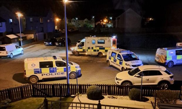 Police at the scene of the incident in Sunnyhill Place, Turriff. Image: Jasperimage