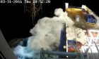 A video still of the Rowan Gorilla VII crane boom collapse.