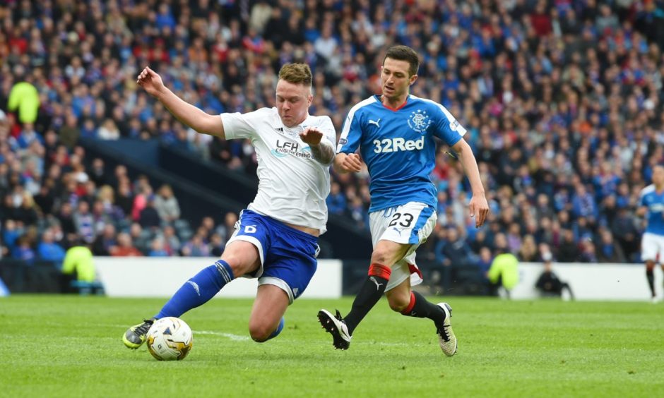 Ryan Strachan in action for Peterhead FC in the 2016 Petrofac Cup final against Rangers.